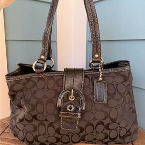 Coach Dark Brown Signature Shoulder Bag